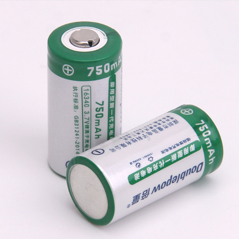 2pcs/lot Original 3.7V 750mAh CR123A rechargeable battery 16340 lithium ion rechargeable lithium battery ► Photo 1/4