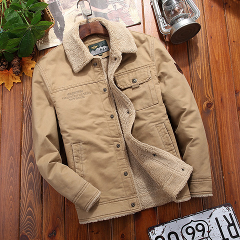 100%cotton Denim Winter Jacket Men New Fleece-lined Thickened Warm Men's Coat Casual Khaki Green Lamb Parka Men Trendy Jacket ► Photo 1/6