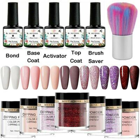 MEET ACROSS 13Pcs Dipping Nail Powder Set 10ml Dip Glitter Powder Dust Natural Dry Without Lamp Cure Dippping System Powder Kit ► Photo 1/6