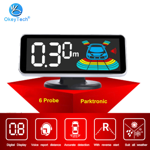 OkeyTech Parktronic Parking 6 Sensors Car Reverse Backup LED Parking Reverse Sensor Automobile Reversing Radar Monitor Detector ► Photo 1/6