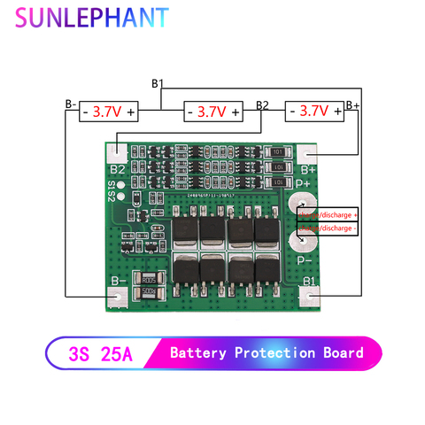 25A 3S Polymer Lithium Battery 18650 Charger PCB BMS Protection Board 3 Serial 12V 3.7 Lipo Li-ion Charging Protection Module ► Photo 1/6