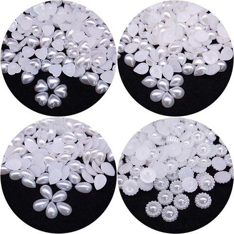 100pcs White Flatback Half Pearl Beads Droplets Flower Heart Imitation Pearls Scrapbook DIY Making Jewelry Crafts Accessories ► Photo 1/6