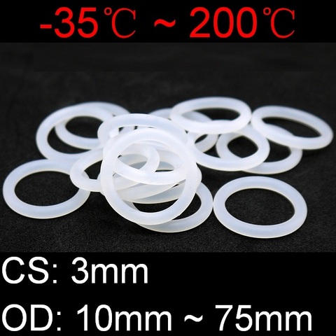 10pcs VMQ O Ring Seal Gasket Thickness CS 3mm OD 10 ~ 75mm Silicone Rubber Insulated Waterproof Washer Round Shape White Nontoxi ► Photo 1/6