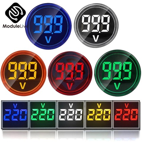 22MM Digital Display Mini Voltmeter DC 12V 220V AC Round Square Ampere Current Volt Voltage Meter LED Signal Light indicator ► Photo 1/6