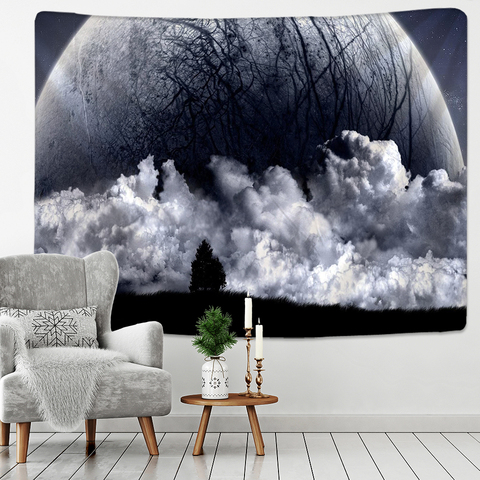 Black and White Moon Tapestry Starry Sky Printing Tapestry Wall Beach Blanket Picnic Yoga Mat Living Room Decor ► Photo 1/6