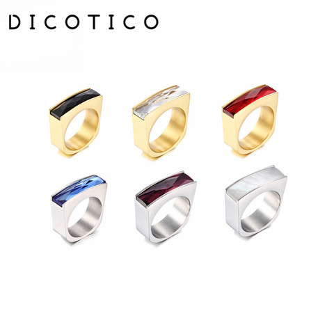 Dicotico New Bohemia Colorful Stone Rings For Women Size 6-10 Stainless Steel Gold 8mm Width Crystal Finger Rings Jewelry Gifts ► Photo 1/6