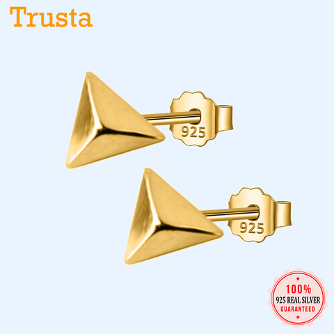 Trusta 1Pair 925 Sterling Silver Jewelry Stud Earrings Small Gold/Silver Triangle Earring Cool Gift For Girls Teens Lady DS1332 ► Photo 1/6