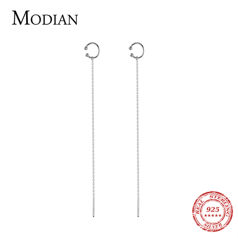 Modian Round Simple Jewelry 925 Sterling Silver Long Chain Drop Earrings for Women Charm Silver 925 Jewelry Gifts Brincos ► Photo 1/5