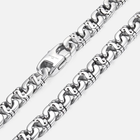 Davieslee Mens Necklace 316L Stainless Steel Biker Chain Necklaces for Men Silver Color Punk Jewelry 9.5mm 18-36inch LHN01 ► Photo 1/6