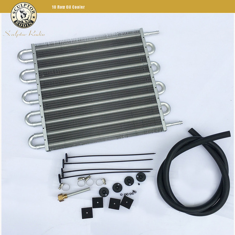 10 Row UNIVERSAL ALUMINUM REMOTE TRANSMISSION OIL COOLER /AUTO-MANUAL RADIATOR CONVERTER ► Photo 1/4