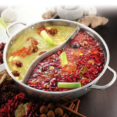 Stainless Steel Pot Hotpot Induction Cooker Gas Stove Compatible Pot Home Kitchen Cookware Soup Cooking Pot Twin Divided ► Photo 1/6