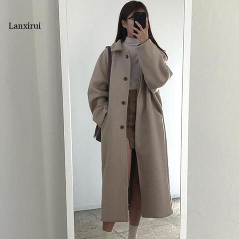 Korean version Women Woolen Jacket  Fashion Winter New Medium Long Solid Color Female Elegant Loose coat ► Photo 1/1