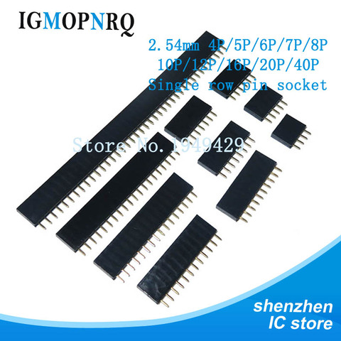 10PCS 2.54mm Single Row Pin Female Pin Header Socket 1*2P 3P 4P 5P 6P 7P 8P 10P 12P 15P 16P 20P 40P Pin Connector ► Photo 1/2