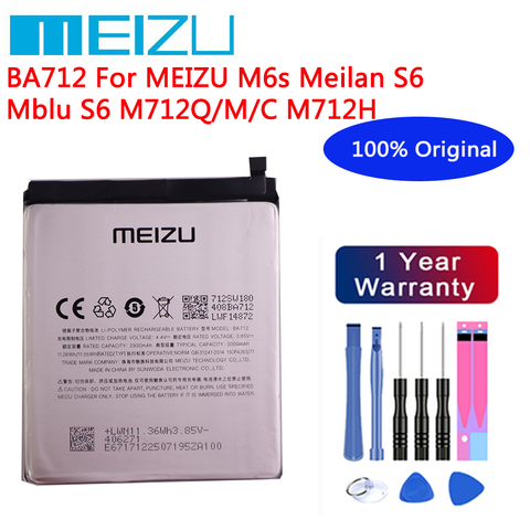 Meizu 100% Original 3000mAh BA712 Battery For MEIZU M6s Meilan S6 Mblu S6 M712Q/M/C M712H Mobile Phone Batteries+Free tools ► Photo 1/4