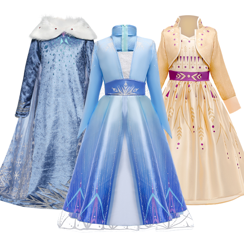 2020 Elsa Dresses For Girls Princess Anna Dress Elsa Costumes Party Cosplay Kids