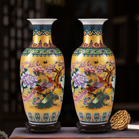Chinese Palace Ceramic Floor Large Vase+Base Ornaments Home Furnishing Livingroom Tbale Figurines Crafts Office Desk Decoration ► Photo 1/6