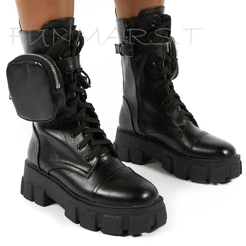 2022 New Chunky Boots Fashion Pocket Platform Boots Women Ankle Boots Female Sole Pouch Motorcycle Boots Shoes Women Botas Mujer ► Photo 1/6