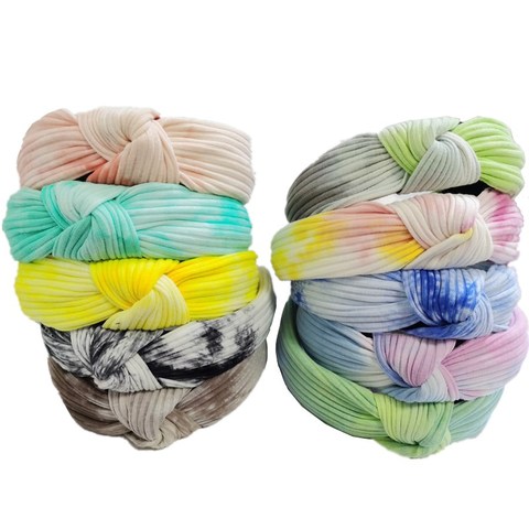 Women Retro Tie Dye Knot Hairband Striped Knitting Bow Headband Handmade  Wide Cotton Hair Hoop Bohemian Turban Hair Accessories ► Photo 1/6