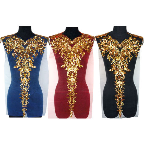 1 Set Gold Sequined Appliques Red Blue Black Mesh Epaulette Embroidery Lace Fabric Wedding Sew On Patch For Dress DIY Decoration ► Photo 1/6