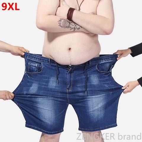 Extra large size men's denim shorts oversized men's elastic waist knee length summer loose shorts men plus size 9XL 8XL 7XL 6XL ► Photo 1/6