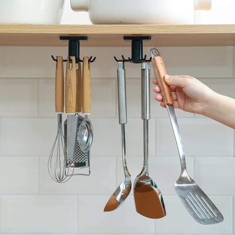 6 Hooks Kitchen Rack Kitchen Organizer Home Accessories 360 Degrees Rotating Cabinet Hanger Utensils For Kitchen Convenience ► Photo 1/6