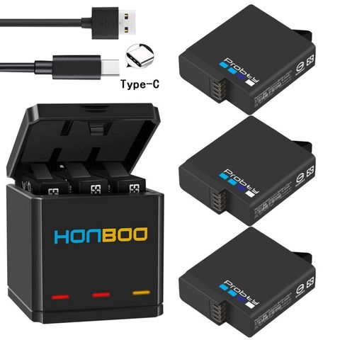 Probty for GoPro Hero 7 Hero 6 Hero 5 Battery 1680mAh + USB Triple Charger Type C for GoPro Hero 7 6 5 Black  Cameras ► Photo 1/6