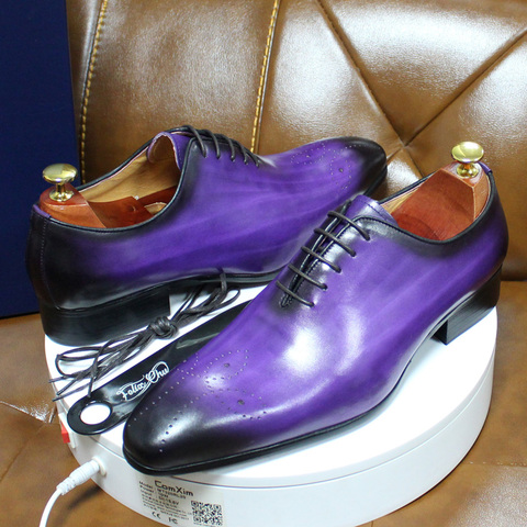 Daniel Shoes Italian Mens Dress Shoes Genuine Leather Blue Purple Oxfords Men Wedding Shoes Party Whole Cut Formal Shoes for Men ► Photo 1/6