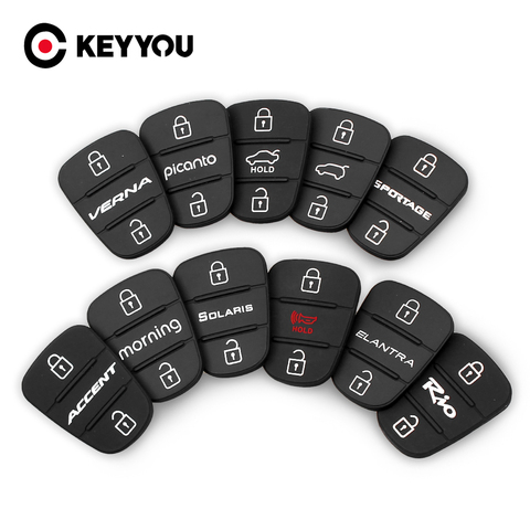 KEYYOU Rubber Button Pads 3 Buttons For Hyundai Picanto Solaris RIO Sportage Elantra Kia Verna Flip Folding Car Key Shell Case ► Photo 1/6