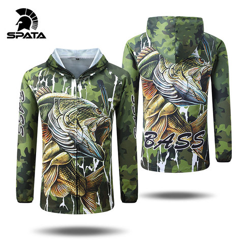 SPATA New BASS Fishing t Shirts Anti-UV Sun Protection Long Sleeve Men Breathable Camouflage Fishing Sets Shirt Clothing Clothes ► Photo 1/6