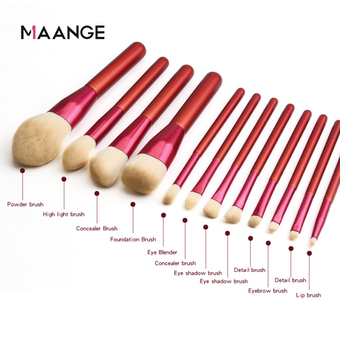 MAANGE 12pcs Soft Synthetic Fibers Hair Make Up Brushes Lip Eyelash Powder Blending Large Brush Essential Set Tool ► Photo 1/1