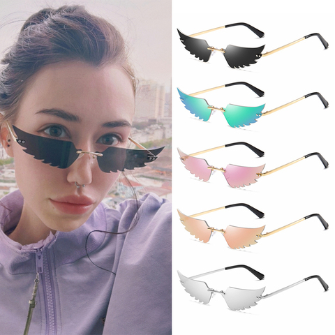 New Retro Rimless Angel Wings Sunglasses UV400 Luxury Trending Narrow Sun glasses Streetwear True Film Lens Fashion Accessories ► Photo 1/6