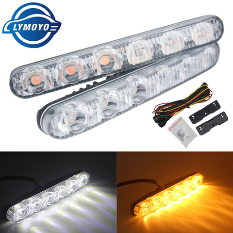 LYMOYO Car LED Turn Signal DRL 9W Daytime Running Turn Lights Fog Lamp White With Yellow Turn Signal Car daylight bar Source 12V ► Photo 1/6