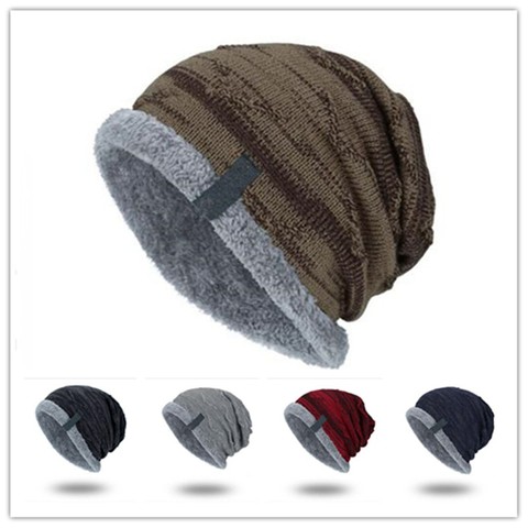 1pcs Yarn Hook Cap Slouchy Hat Soft Comfortable Work Thick Warm Knitting Striped Men Beanie Winter Outdoor Toboggan HYZ9255 ► Photo 1/1