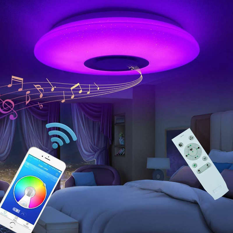 Bluetooth Ceiling Light Smart Flush Mount Ceiling Light Fixture With Remote Control Apply To Kitchen Bedroom Kids Room Speaker Dimmable Light Color Changeable Ceiling Light 36W 