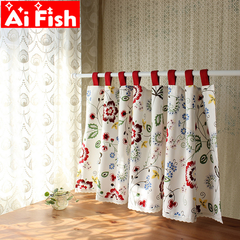 Garden Half Curtain with Floral Leaves Pattern Red Tab Top Kitchen Partition Curtain Wardrobe Door Curtain Decoration MY396#25 ► Photo 1/6