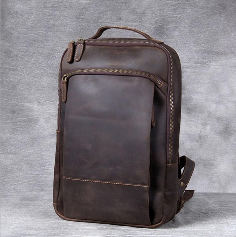 Vintage Men's Crazy Horse Leather Backpack genuine leather Retro Rucksack Large Classic Travel Backpack Big laptop computer bag ► Photo 1/6