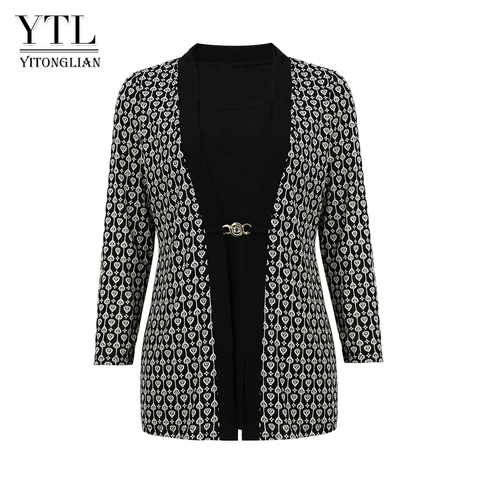 YTL Women's Elegant Vintage Pattern Blouse Shirt Femme Casual Tops for Work Autumn Winter Long Sleeve Patchwork Slim Tunic H413 ► Photo 1/6