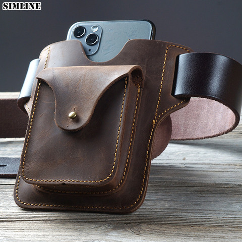 Genuine Leather Cellphone Waist Bag For Men Male Vintage Portable EDC Tactical Mobile Phone Cover Case Holder Belt Bags Wallet ► Photo 1/6