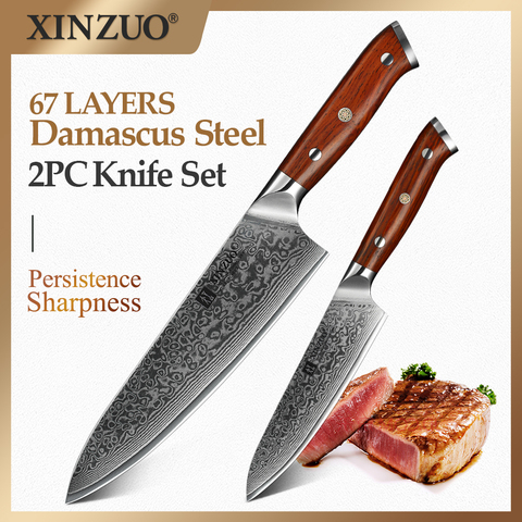 XINZUO 2 PCS Kitchen Knives Sets Japanese Damascus Steel Kitchen Knife Sharp Gyuto Chef Utility Cook Tool with Rosewood Handle ► Photo 1/6