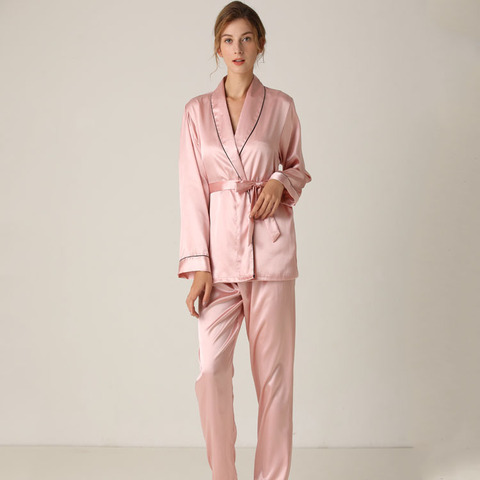 Lisacmvpnel Silk Long Sleeve Trousers Lapel High Archives Pajamas With Belt Solid Color Nightwear ► Photo 1/5