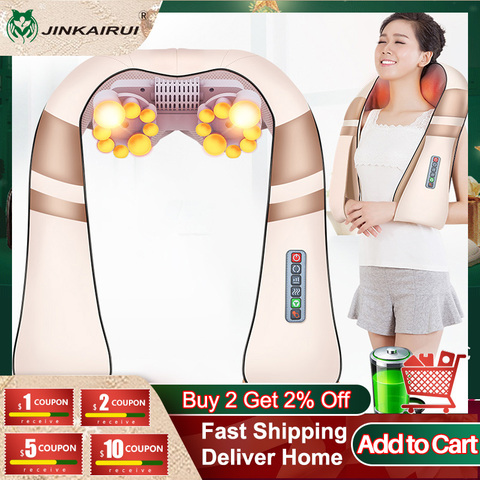JinKaiRui Cordless Rechargeable Neck Back Shiatsu Massager 3D Deep Kneading Portable Full Body Massagem with Heat Relieve Pain ► Photo 1/6