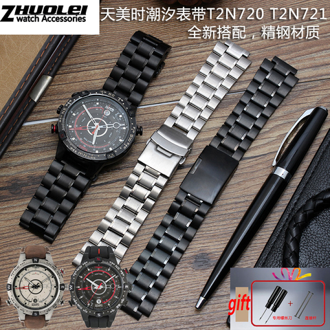stainless steel watchband for men's TIMEX T2N720 T2N721 TW2R55500 T2N721 watch strap 24*16mm lug end silver black bracelet ► Photo 1/6
