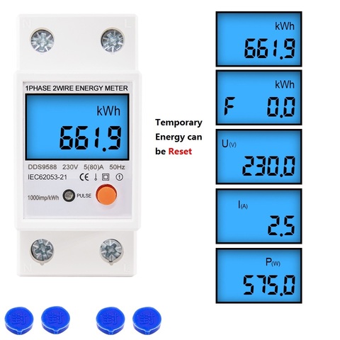 Din Rail  Single Phase Reset Zero Energy Meter kWh Voltage Current Power Consumption Counter Wattmeter Electricity 220V-230V AC ► Photo 1/6