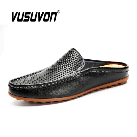 Half Leather Men Shoes Spring, Leather Casual Half Shoe Men