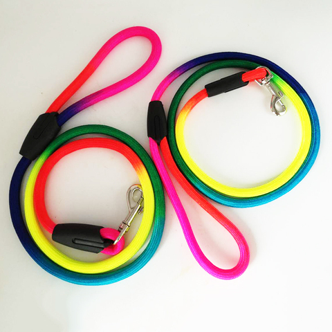 0.8cm/1cm Rainbow Color Weave Nylon Belt Pet Dog Traction Rope Round Training Walking Leading Fashion Leashes 1Pcs ► Photo 1/6
