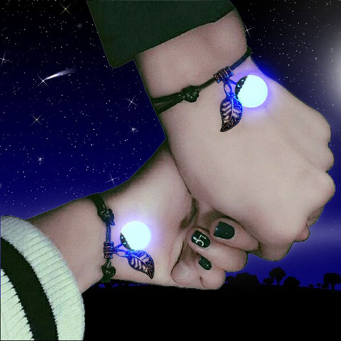 Simple Luminous Bracelet Bead Leaf Pendant Braided Rope Chain Couple Bracelet for Men Women Student Jewelry ► Photo 1/5