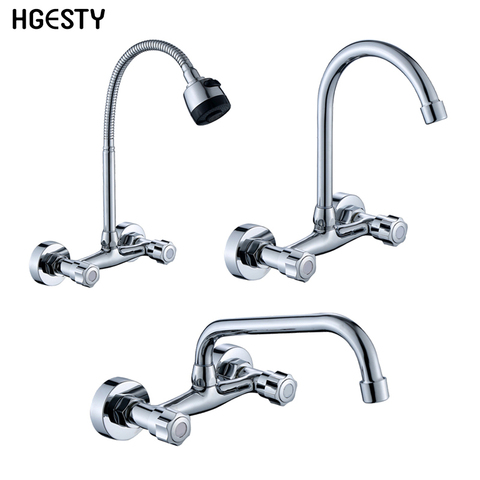 Double Handle Wall Mounted Kitchen Faucets Bras Dual Hole Bathroom Cold and Hot Sink Washbasin Water Mixer Tap Shower Faucet ► Photo 1/6