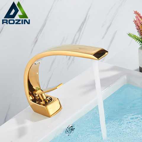 Rozin Bathroom Gold Basin Faucet Deck Mount Black Chrome Washing Basin Mixer Water Taps Creative Hot Cold Water Crane Mixers ► Photo 1/6