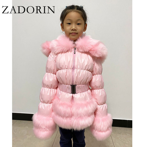 ZADORIN 2022 Winter New Girl's White Duck Down Jacket for Kids Furry FAUX fur Collar Thick Warm Child Down Coat Hooded Outerwear ► Photo 1/6