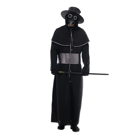 Reneecho Black Plague Doctor Costume For Adult Medieval Steampunk Plague Doctor Bird Mask  Halloween Costume Men ► Photo 1/5